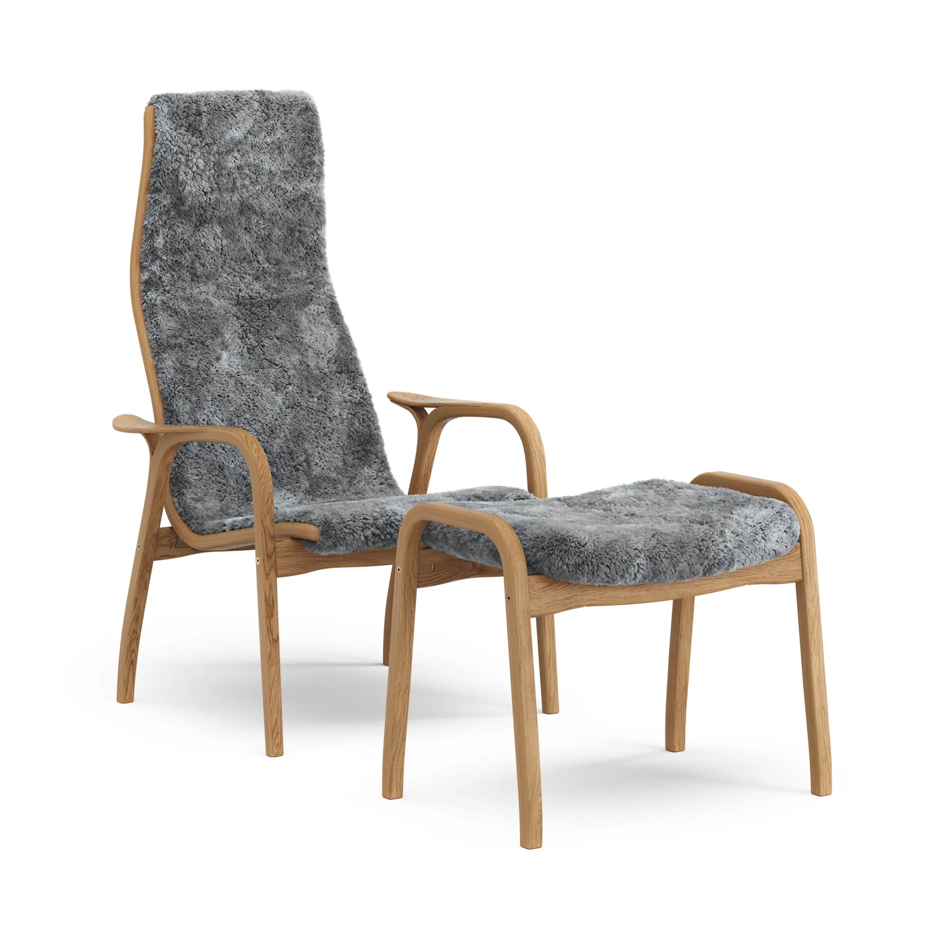 Lamino Sessel und Fußbank Eiche geölt/Schafsfell, Scandinavian Grey (Grau) Swedese