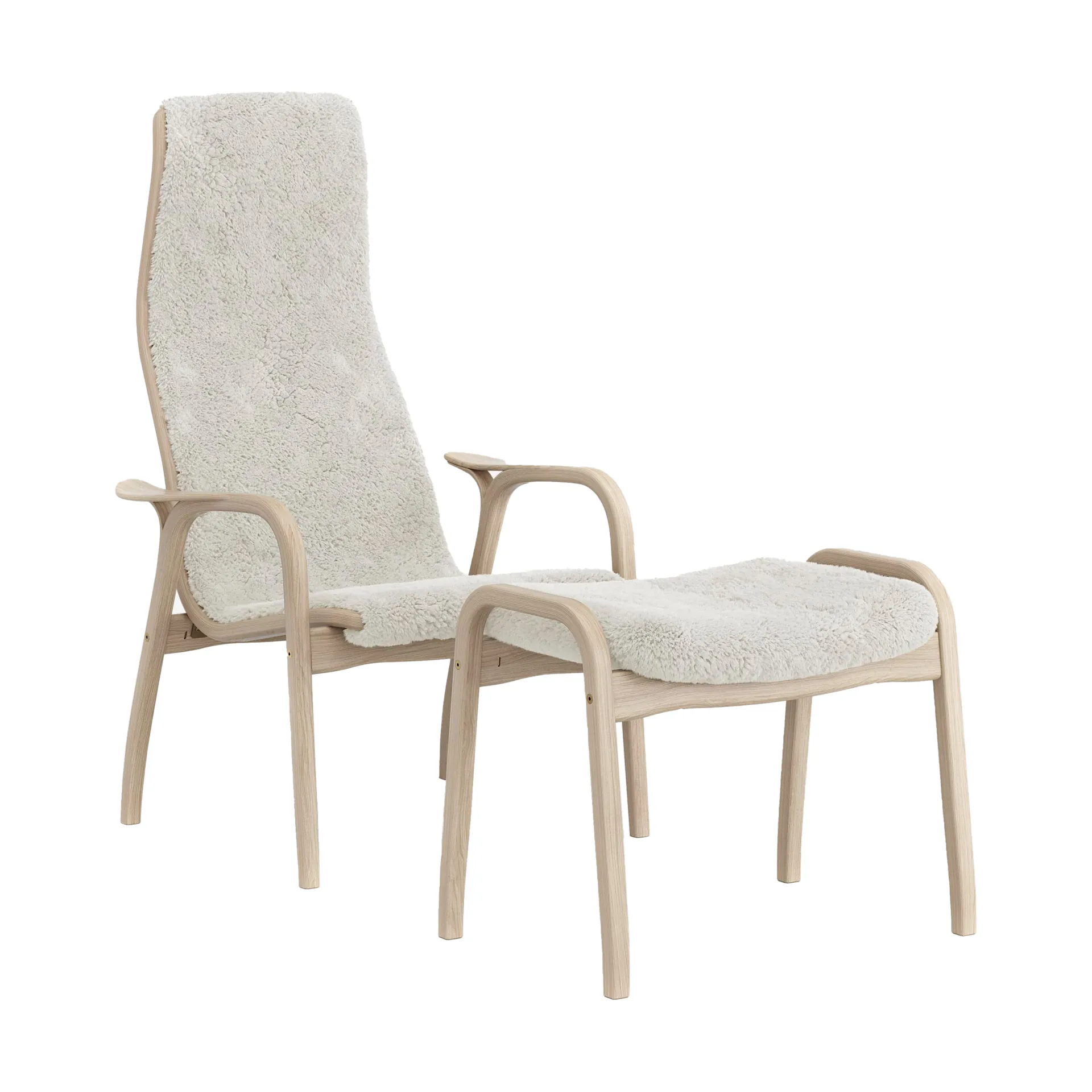 Lamino Sessel und Fußhocker Eiche weiß pigmentiert/Schaffell, Off white (weiß) Swedese
