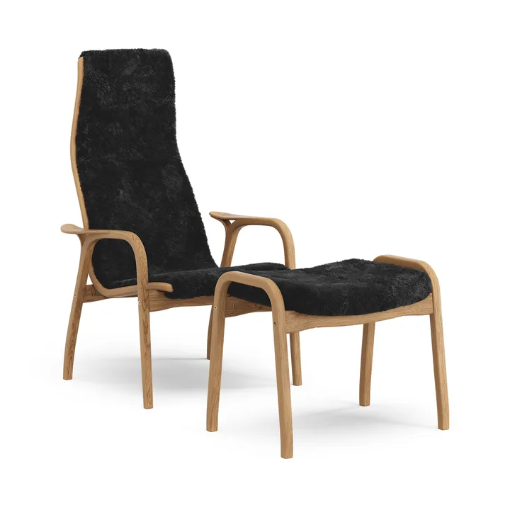 Lamino Sessel und Fußhocker geölte Eiche/Schaffell - Black (schwarz) - Swedese