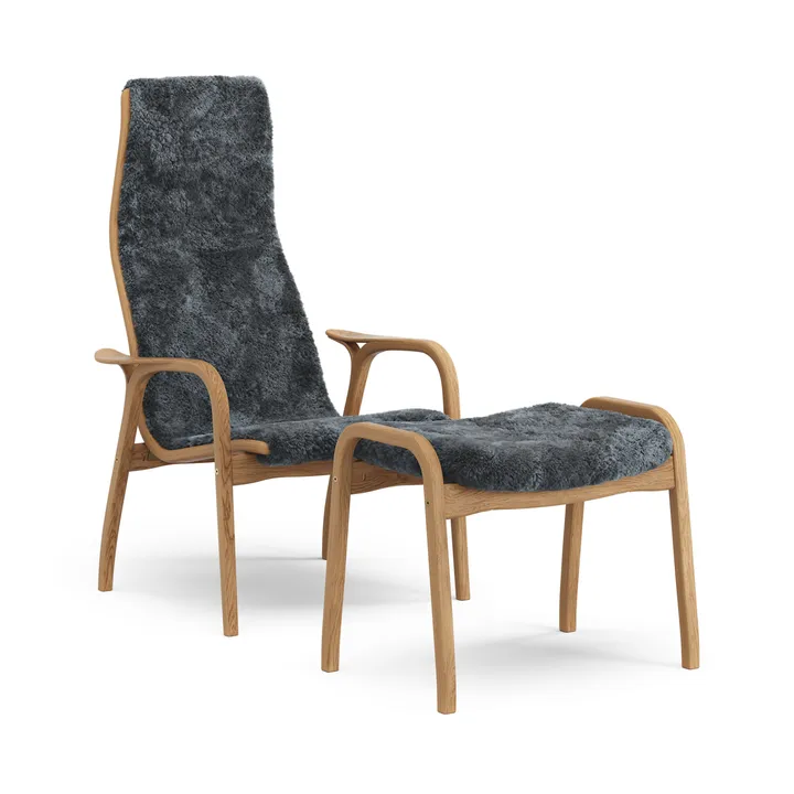 Lamino Sessel und Fußhocker geölte Eiche/Schaffell - Charcoal (dunkelgrau) - Swedese