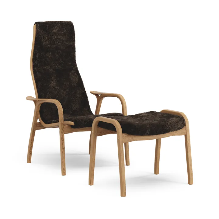 Lamino Sessel und Fußhocker geölte Eiche/Schaffell - Espresso (braun) - Swedese