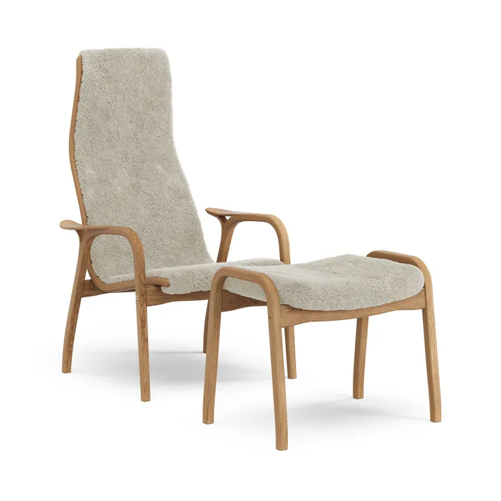 Lamino Sessel und Fußhocker geölte Eiche/Schaffell - Moonlight (beige) - Swedese