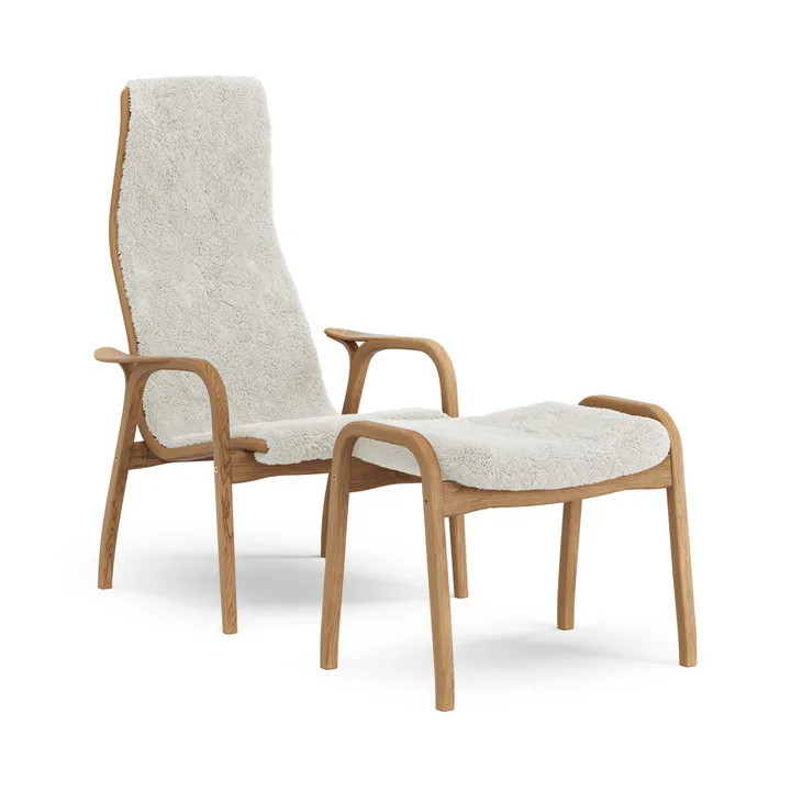 Lamino Sessel und Fußhocker geölte Eiche/Schaffell - Offwhite (weiß) - Swedese
