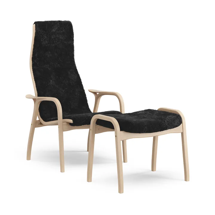 Lamino Sessel und Fußhocker lackierte Buche/Schaffell - Black (schwarz) - Swedese