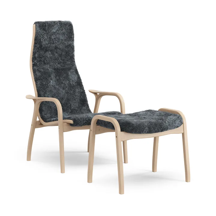 Lamino Sessel und Fußhocker lackierte Buche/Schaffell - Charcoal (dunkelgrau) - Swedese