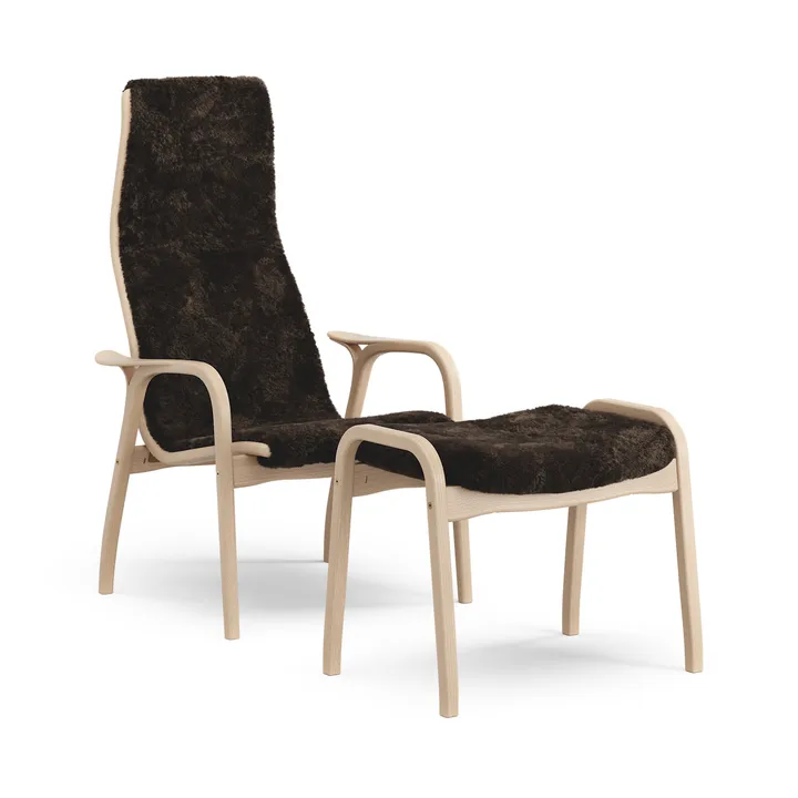 Lamino Sessel und Fußhocker lackierte Buche/Schaffell - Espresso (braun) - Swedese