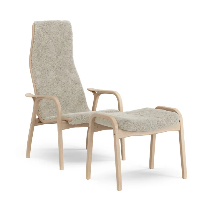 Lamino Sessel und Fußhocker lackierte Buche/Schaffell - Moonlight (beige) - Swedese