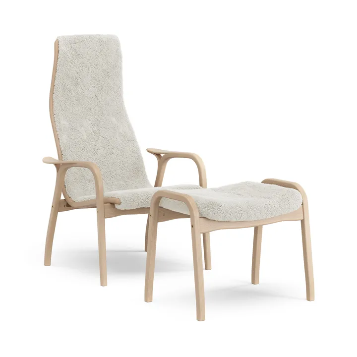 Lamino Sessel und Fußhocker lackierte Buche/Schaffell - Offwhite (weiß) - Swedese