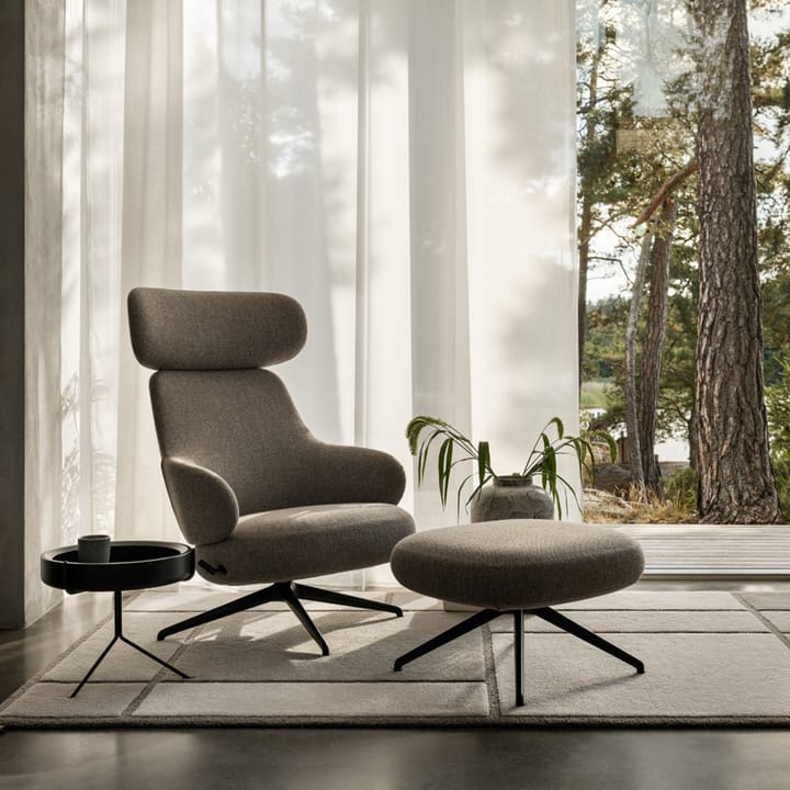 Pillo Fußhocker - Stoff hallingdal 65 130 Grau , Chrom, 4-sterniger Drehfuß - Swedese
