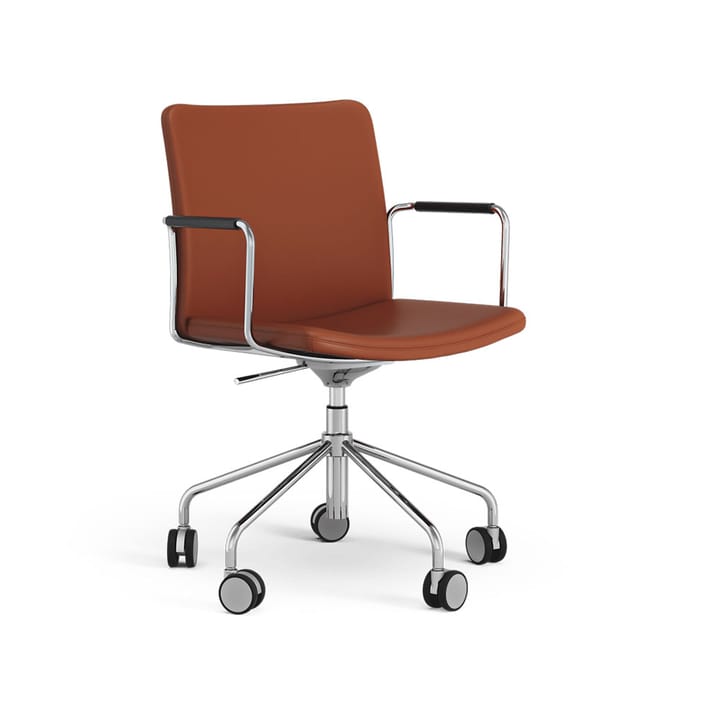 Stella Bürostuhl heb/senkbar - Leder elmosoft 33004 Braun, Chrom, bewegliche Rückenlehne - Swedese