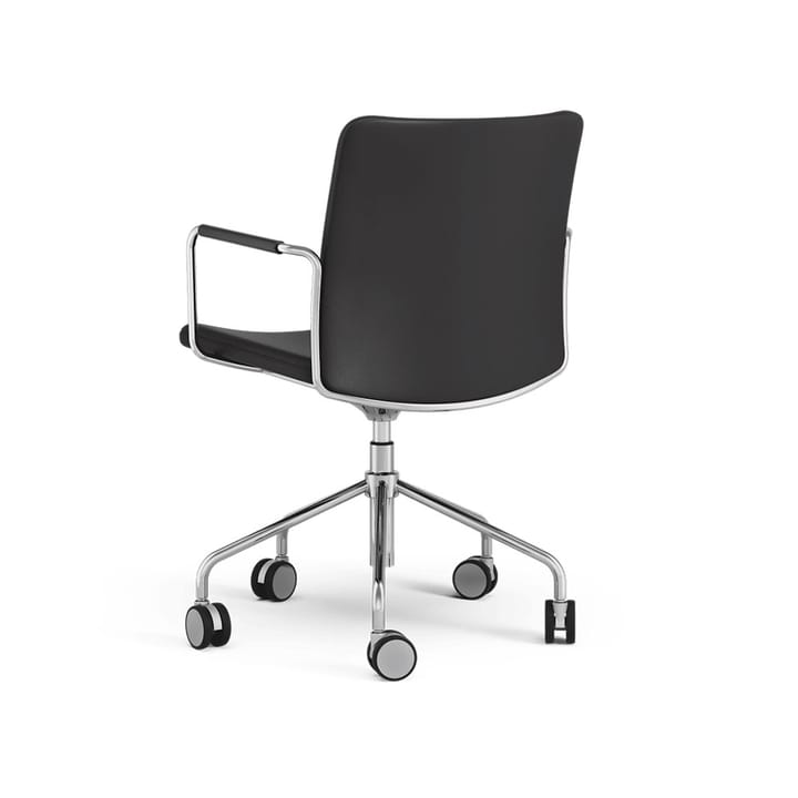 Stella Bürostuhl, höhenverstellbar mit Kippfunktion, Leder elmosoft 99999 Schwarz, Chromgestell, bewegliche Rückenlehne Swedese