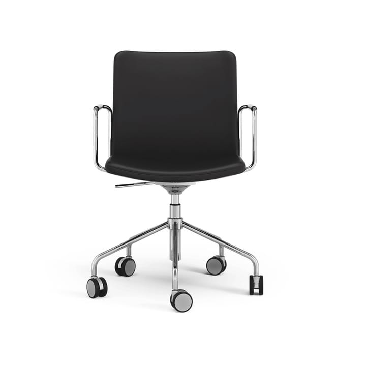 Stella Bürostuhl, höhenverstellbar mit Kippfunktion, Leder elmosoft 99999 Schwarz, Chromgestell, bewegliche Rückenlehne Swedese