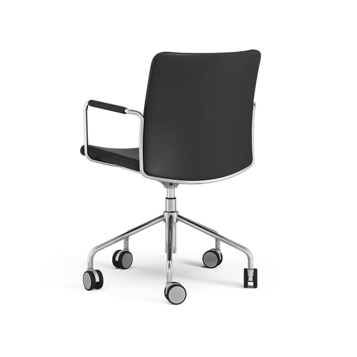 Stella Bürostuhl, höhenverstellbar mit Kippfunktion, Leder elmosoft 99999 Schwarz, Chromgestell, Lederbezogene Armlehne, bewegliche Rückenlehne Swedese