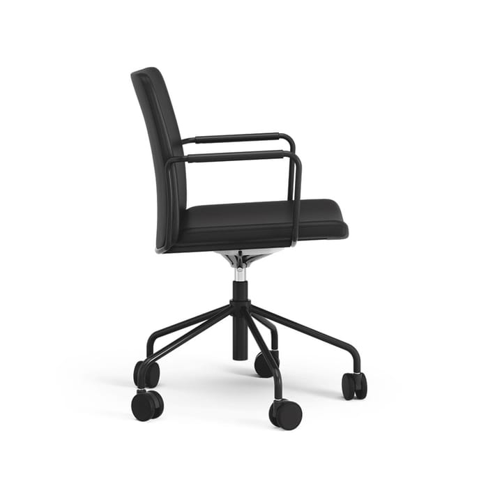 Stella Bürostuhl, höhenverstellbar mit Kippfunktion, Leder elmosoft 99999 Schwarz, Schwarzes Gestell, bewegliche Rückenlehne Swedese