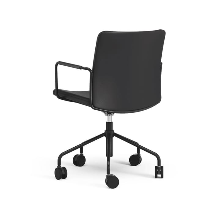 Stella Bürostuhl, höhenverstellbar mit Kippfunktion, Leder elmosoft 99999 Schwarz, Schwarzes Gestell, bewegliche Rückenlehne Swedese