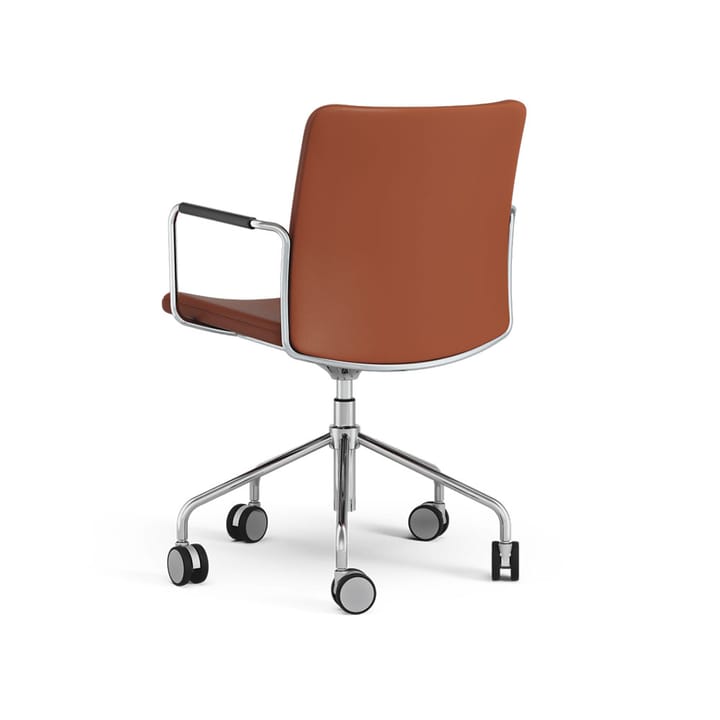 Stella Bürostuhl höhenverstellbar & senkbar, Leder elmosoft 33004 Braun, Chrom, kein Ausfall im Rücken Swedese