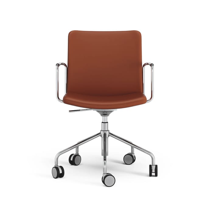 Stella Bürostuhl höhenverstellbar & senkbar, Leder elmosoft 33004 Braun, Chrom, kein Ausfall im Rücken Swedese