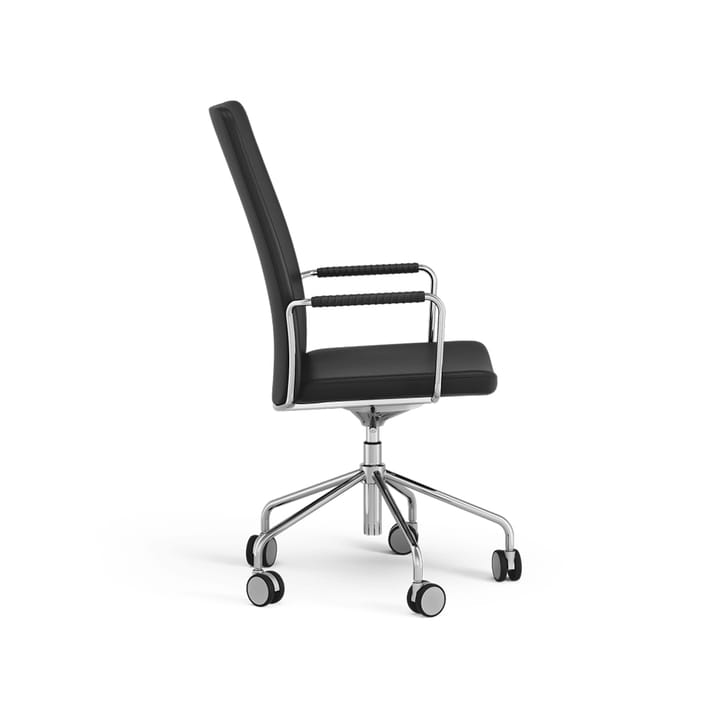 Stella hoher Bürostuhl höhenverstellbar - Leder elmosoft 99999 Schwarz, Chrom, verstellbare Sitzhöhe - Swedese