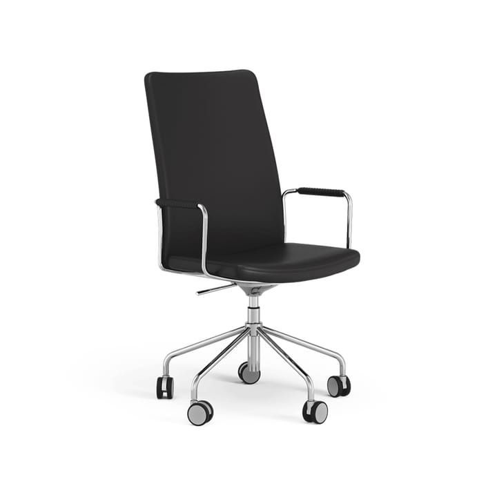 Stella hoher Bürostuhl höhenverstellbar - Leder elmosoft 99999 Schwarz, Chrom, verstellbare Sitzhöhe - Swedese
