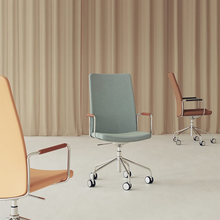 Stella hoher Bürostuhl, höhenverstellbar ohne Kippfunktion, Stoff camira main line flax 02 grau /beige, chrom, verstellbare sitzhöhe Swedese