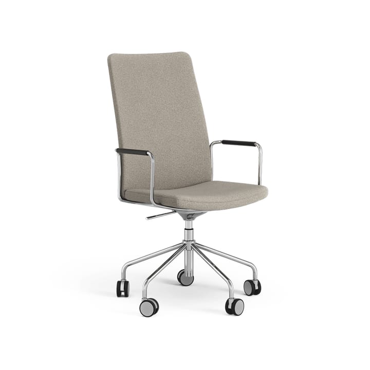 Stella hoher Bürostuhl höhenverstellbar - Stoff camira main line flax  02 Grau  /beige, Chrom, verstellbare Sitzhöhe - Swedese