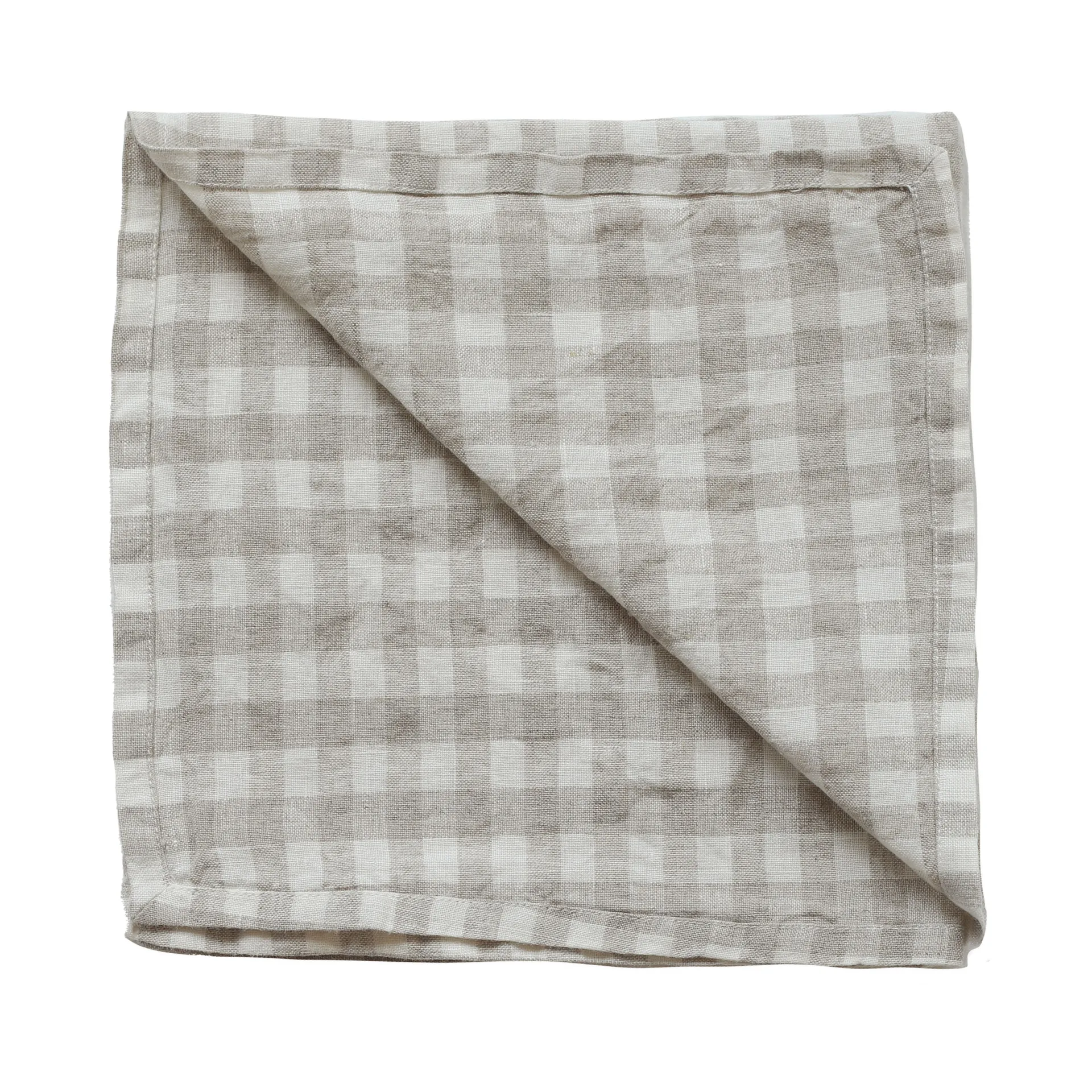 Gingham Karierte Leinen-Serviette 45 x 45 cm, Natural Tell Me More