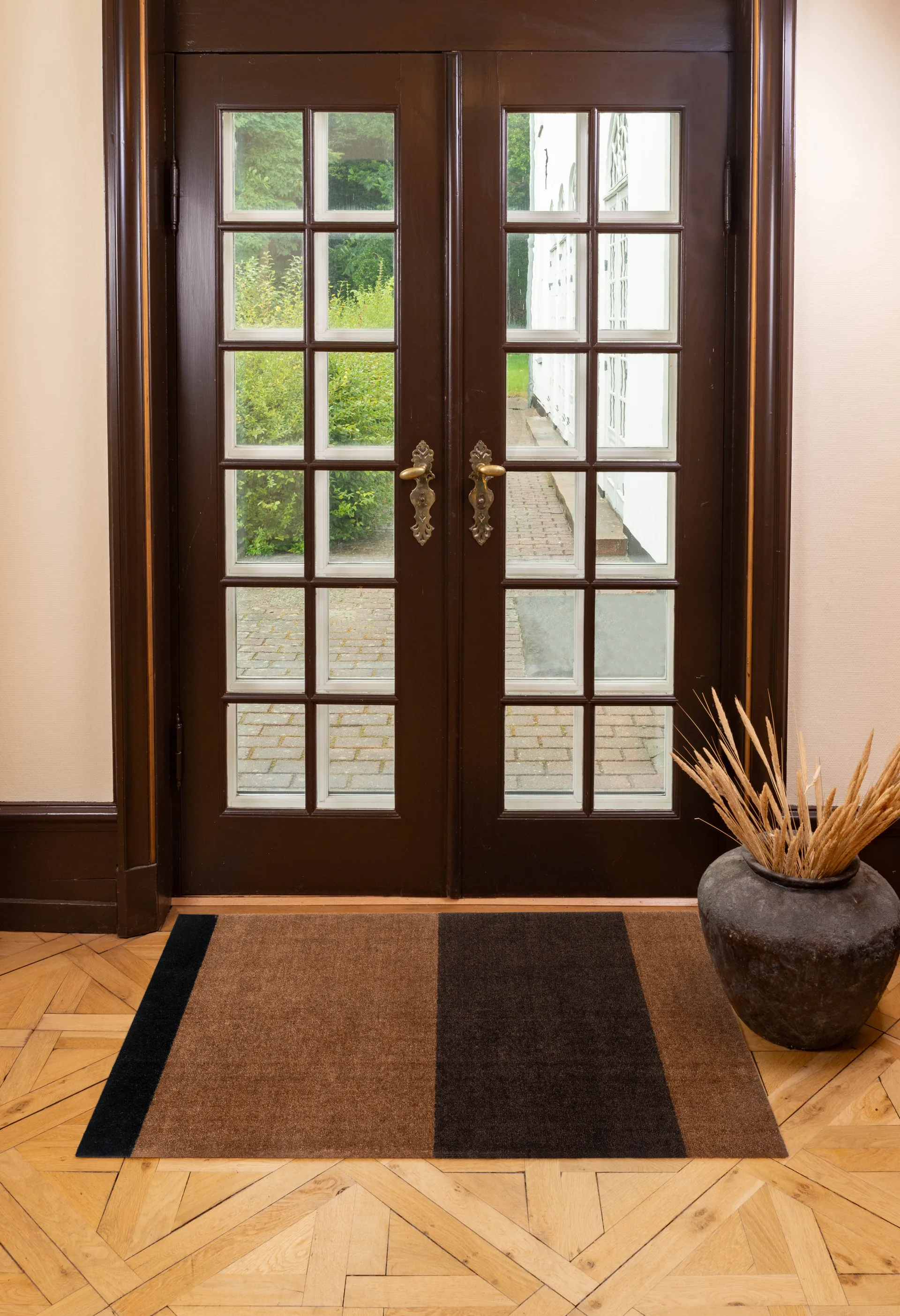 Stripes Flurteppich horizontal, Cognac-dark brown-black, 90x130 cm tica copenhagen