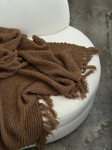 Janzen Bouclé-Plaid - Solid natural brown, 130x170 cm - Tinted