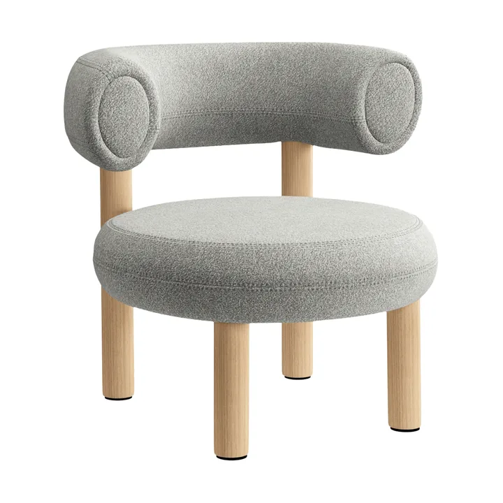 Fat loungestuhl - Brushed naturbelassenes Holz & naturbelassene Alpine-Bouclé - Tom Dixon