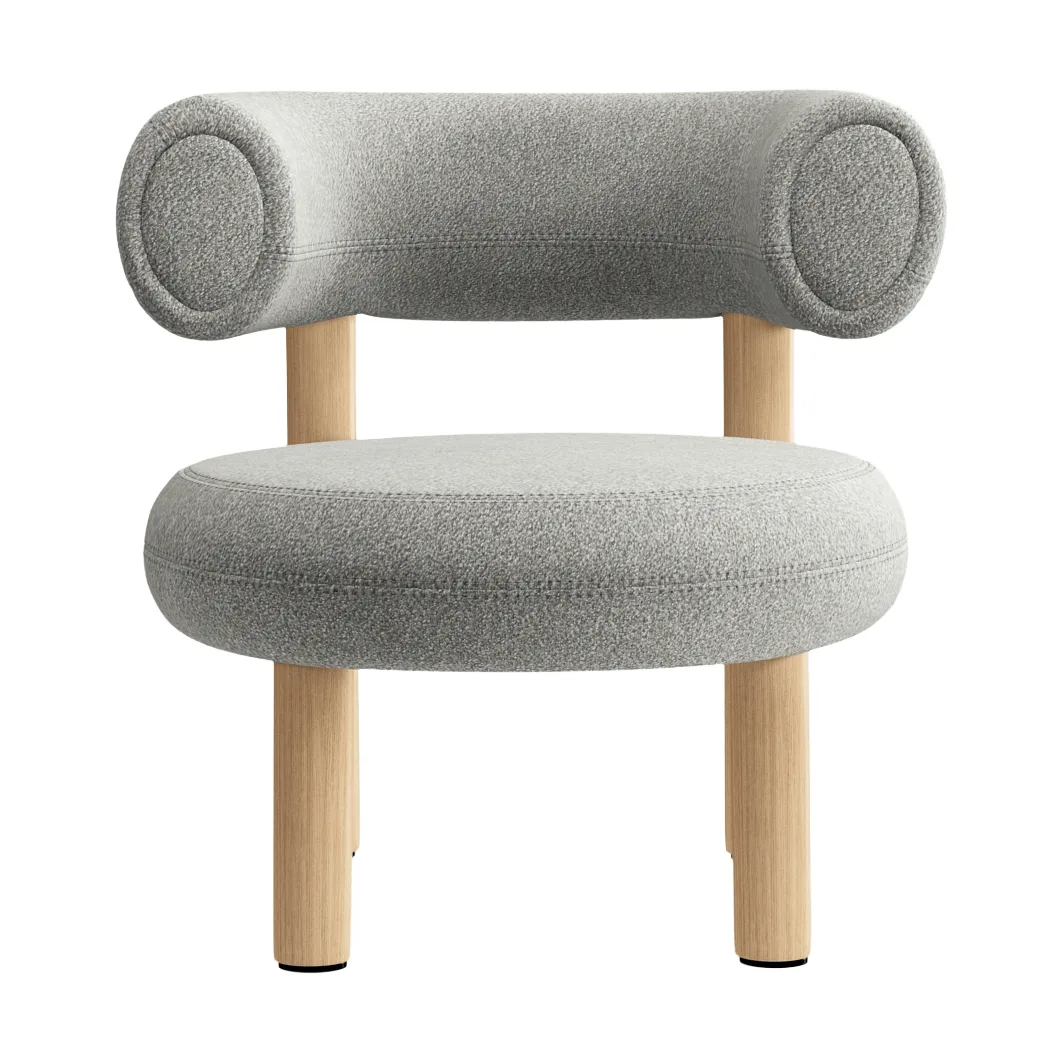 Fat loungestuhl, Brushed naturbelassenes Holz & naturbelassene Alpine-Bouclé Tom Dixon