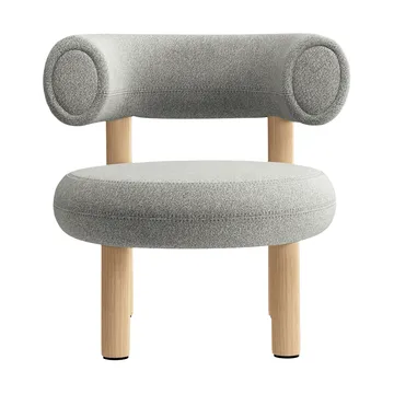 Fat loungestuhl - Brushed naturbelassenes Holz & naturbelassene Alpine-Bouclé - Tom Dixon