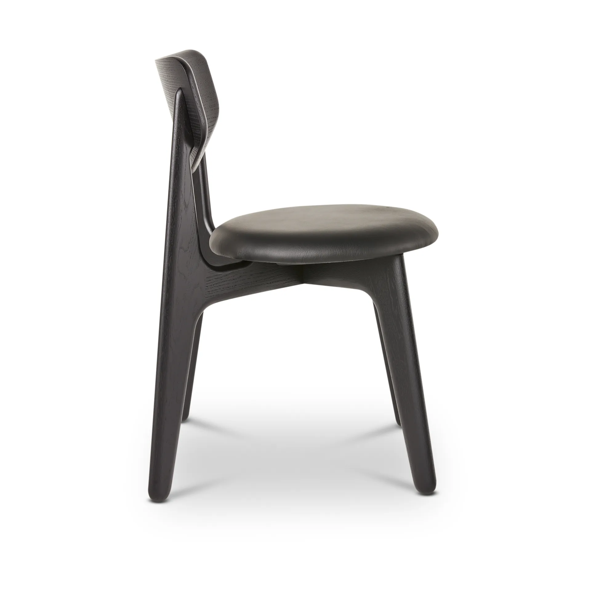 Slab Esszimmerstuhl gepolsterter Sitz, Black oak-black leather Tom Dixon