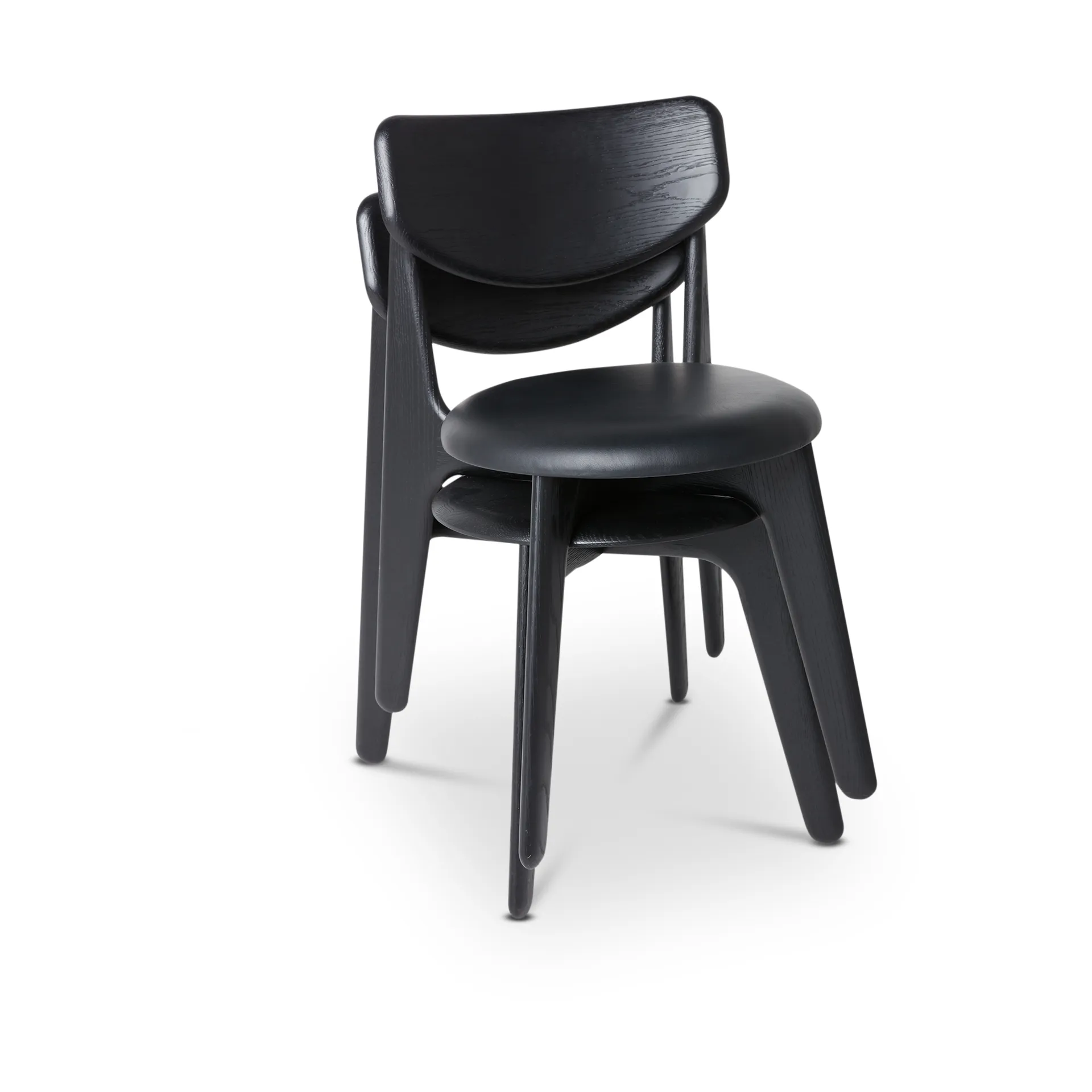 Slab Esszimmerstuhl gepolsterter Sitz, Black oak-black leather Tom Dixon