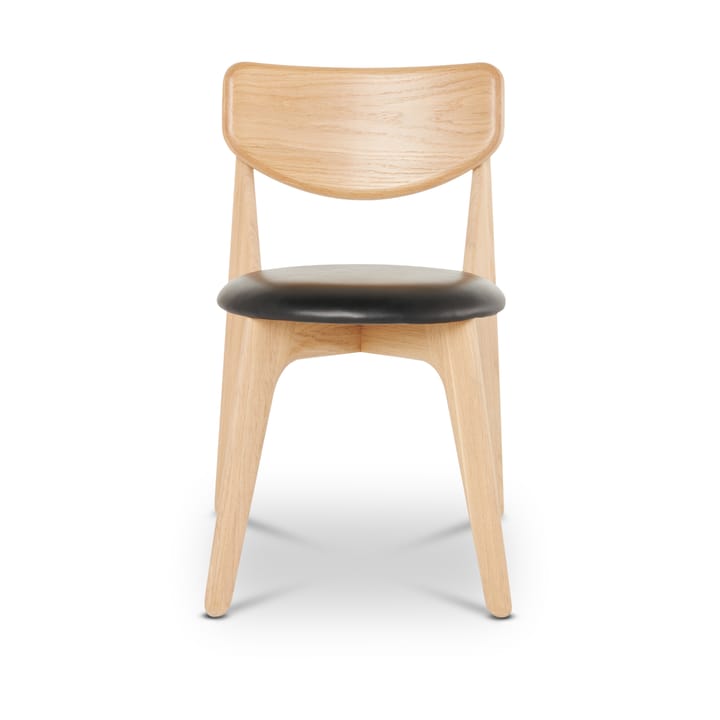 Slab Esszimmerstuhl gepolsterter Sitz, Natural oak-black leather Tom Dixon