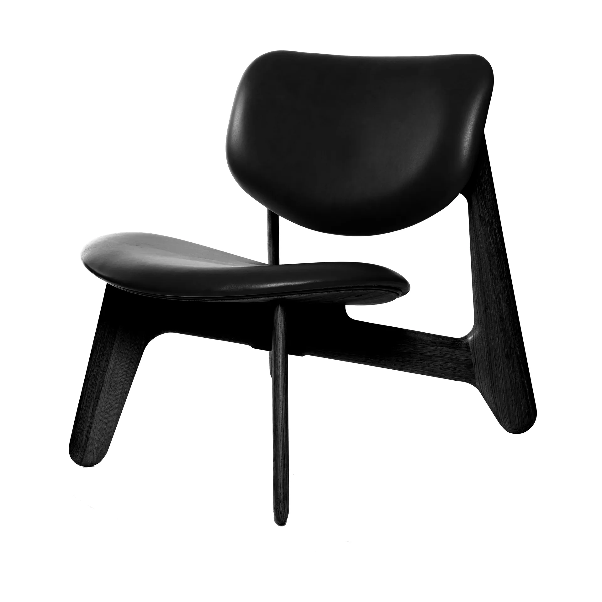 Slab Loungesessel gepolsterter Sitz, Black ash-black leather Tom Dixon