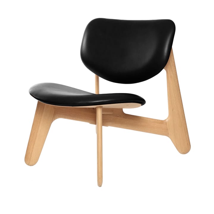Slab Loungesessel gepolsterter Sitz - Natural oak-black leather - Tom Dixon
