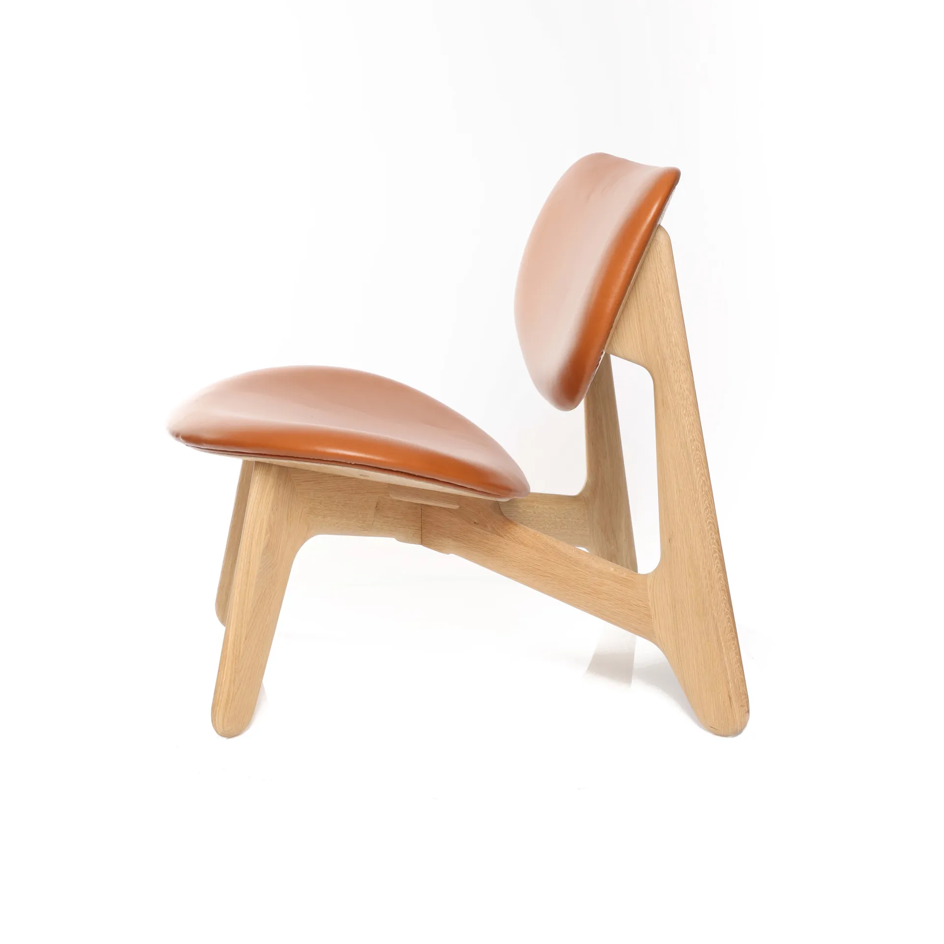 Slab Loungesessel gepolsterter Sitz, Natural oak-cognac leather Tom Dixon