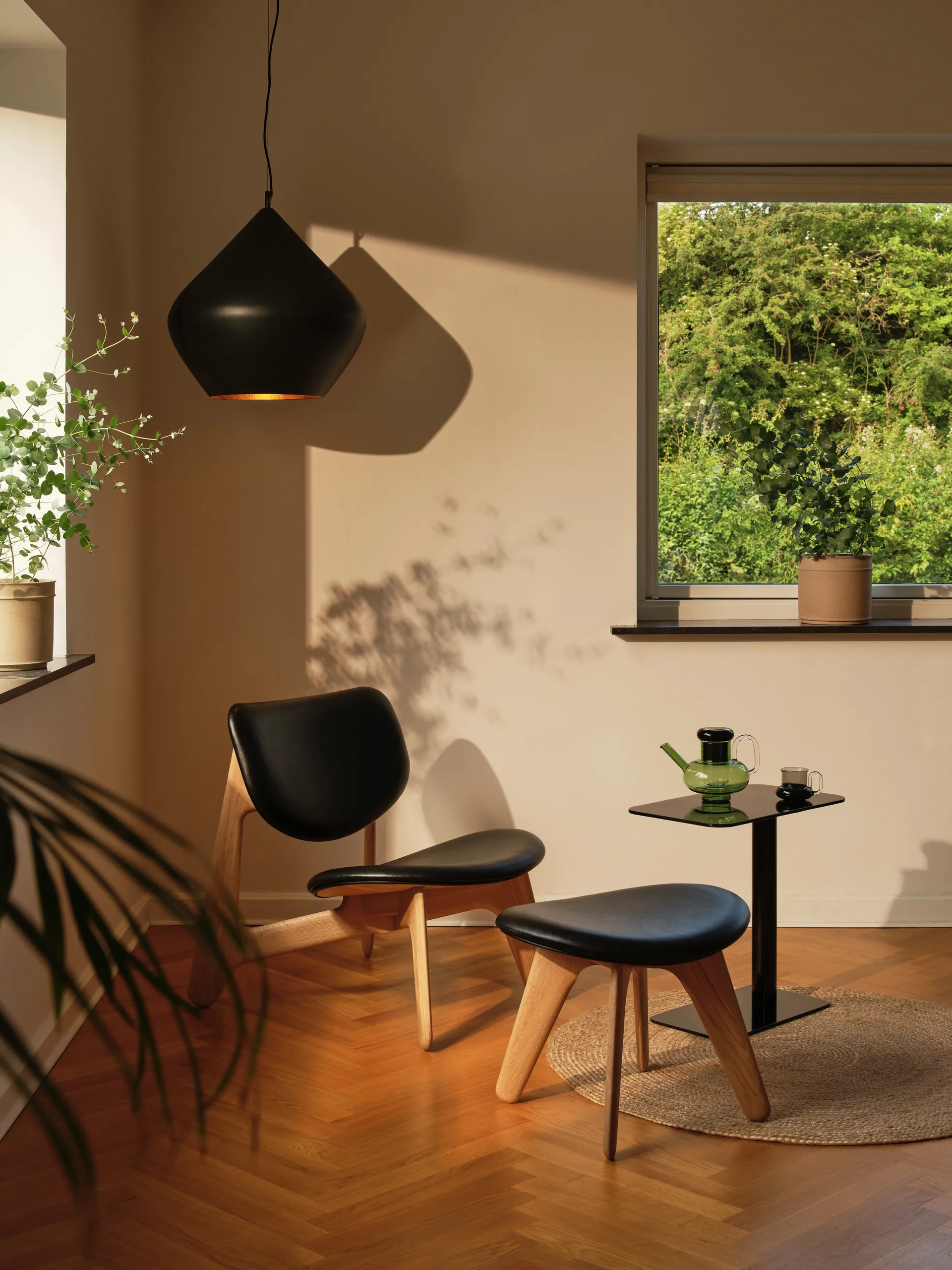 Slab Ottoman 45x55 cm, Natural oak-black leather Tom Dixon