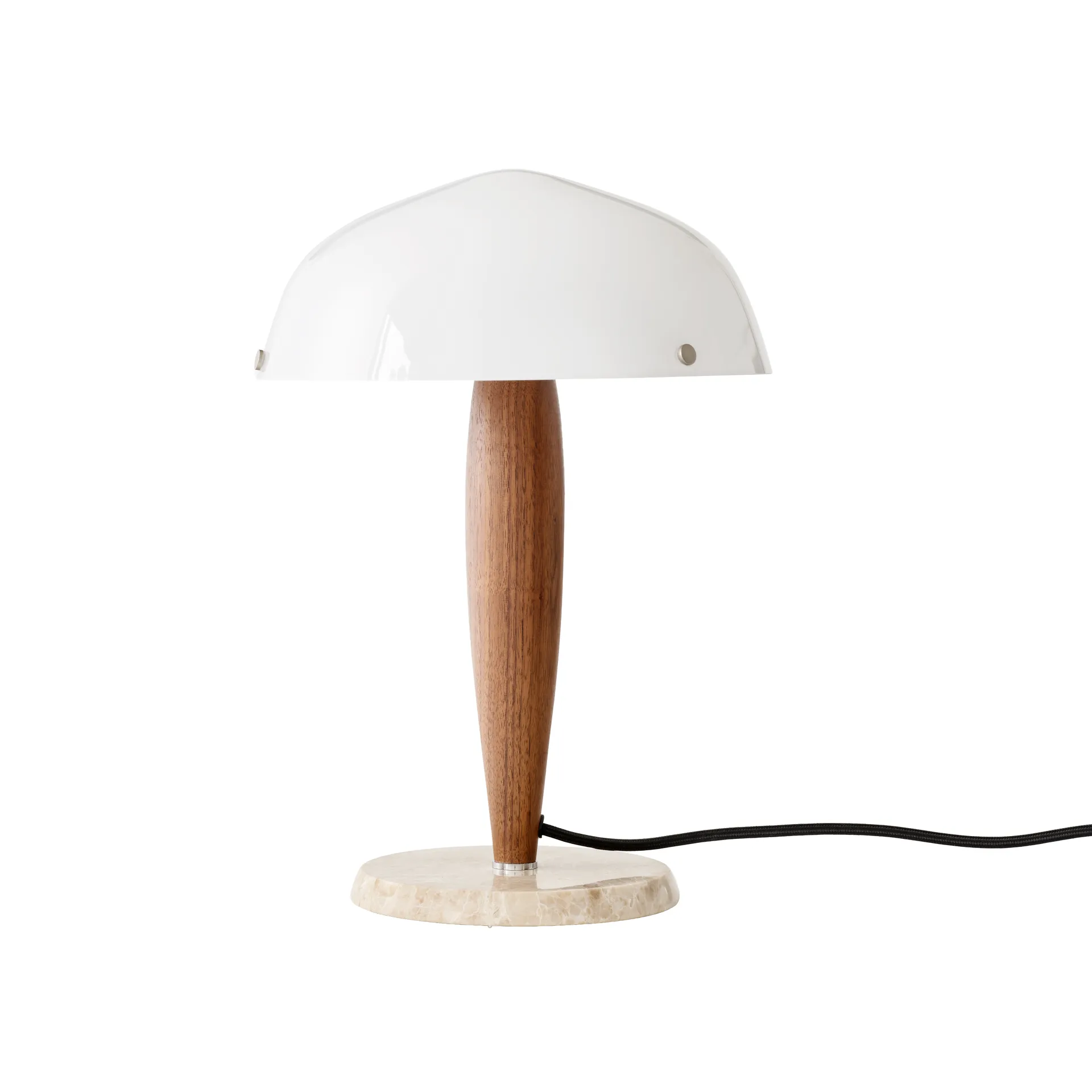 Herman SHY3 Tischleuchte, Walnut & Cream Marble, Textilkabel &Tradition