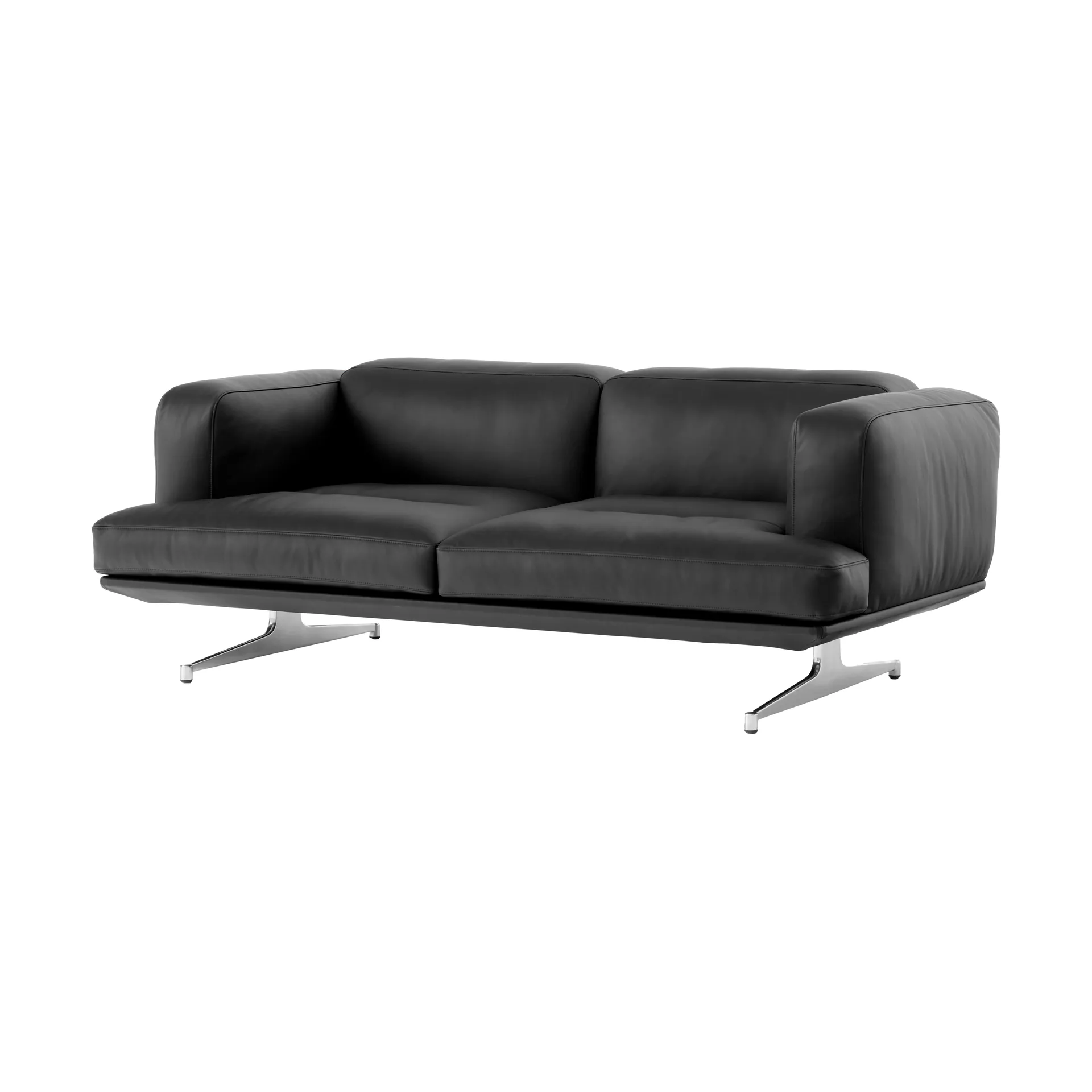 Inland AV22 Sofa 2-Sitzer, Noble Leder schwarz-polished alu &Tradition