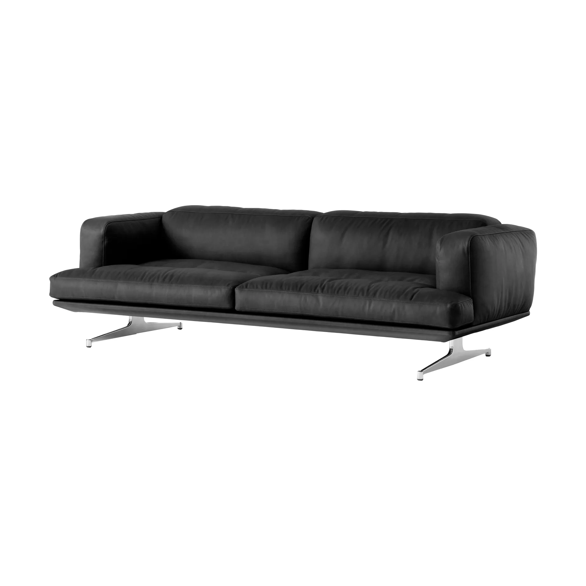 Inland AV23 3-Sitzer Sofa, Noble Leder schwarz-polished alu &Tradition