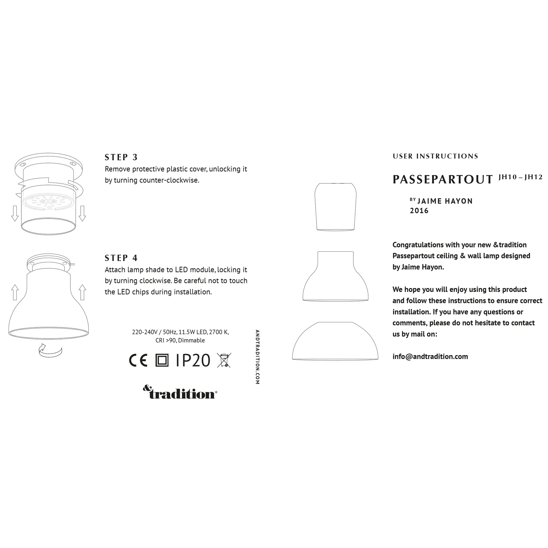 Passepartout JH12 Wandleuchte, Gold &Tradition