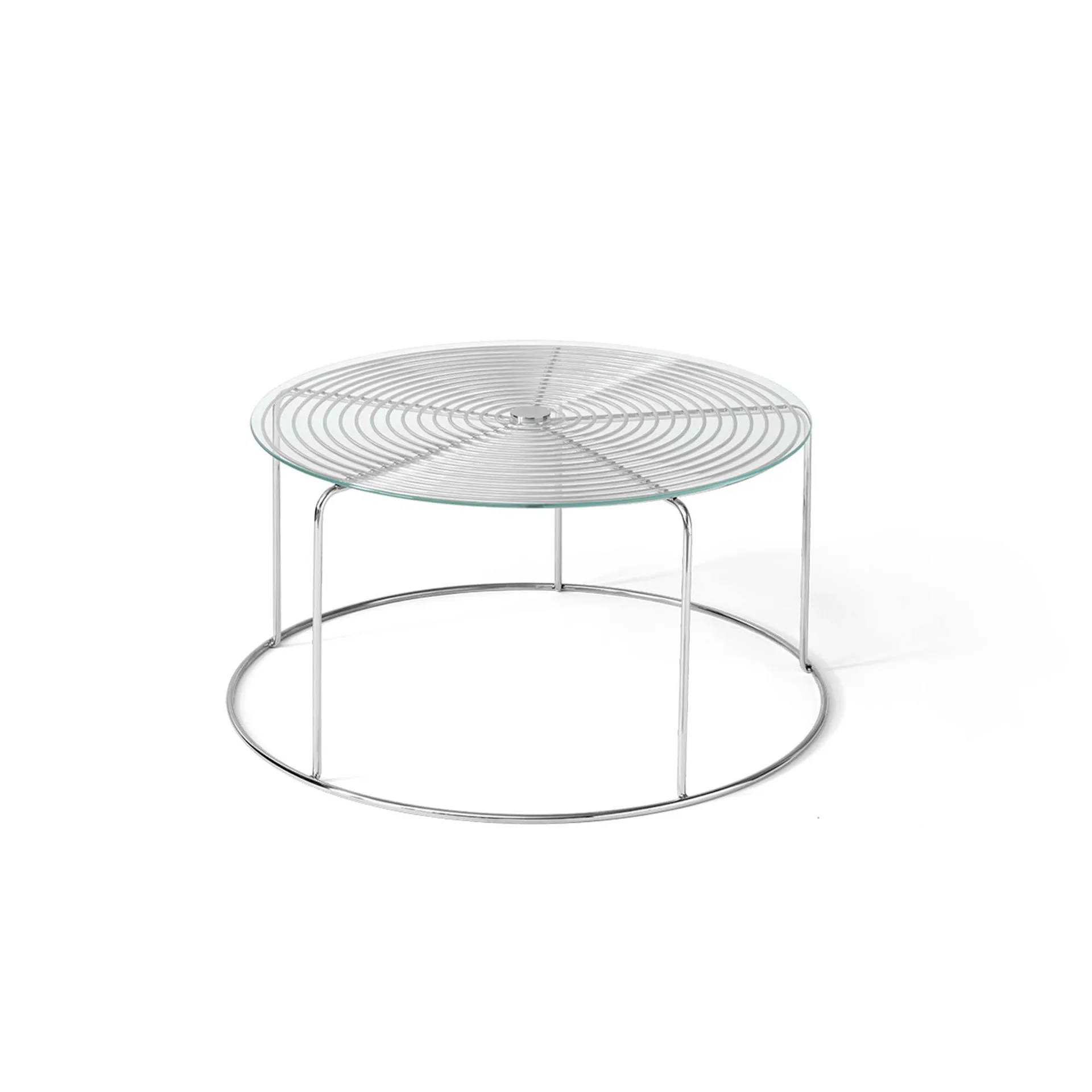 Wire VP17 Couchtisch, Edelstahl Stahl-Glas, Ø74x36 cm &Tradition