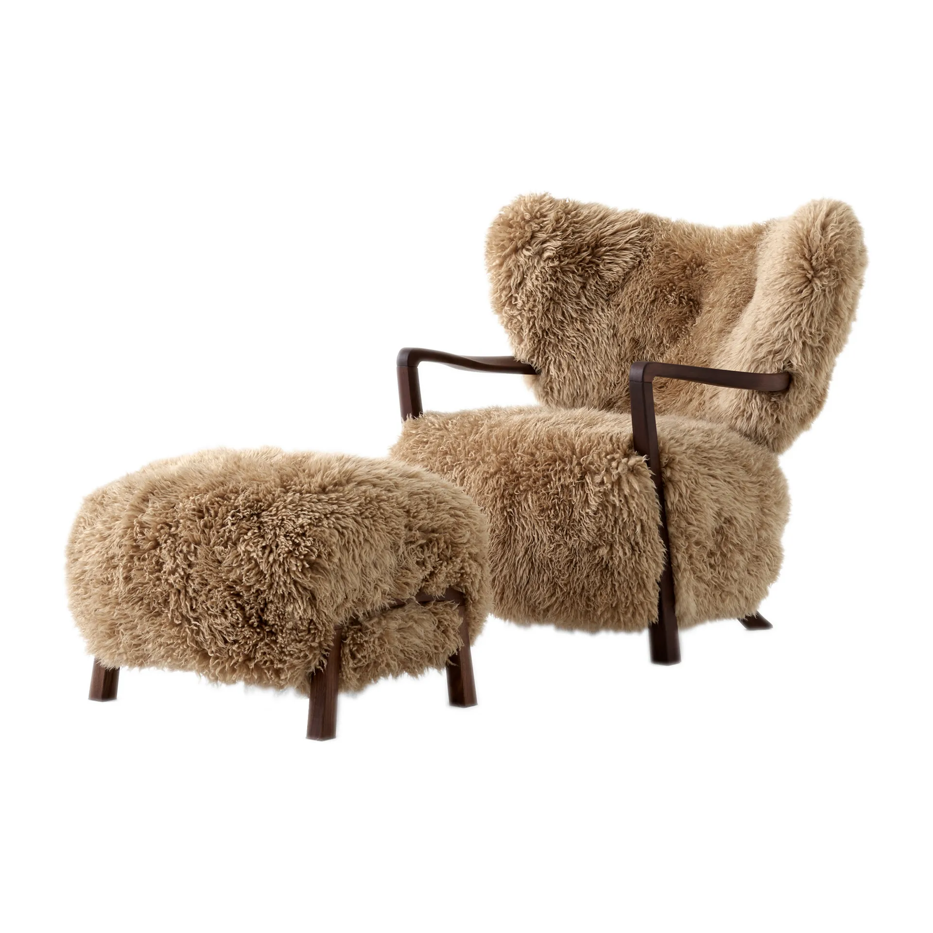 Wulff Lounge Chair ATD2 Fauteuil inkl. Fußhocker ATD3, Walnuss geölt-Sheepskin honey &Tradition