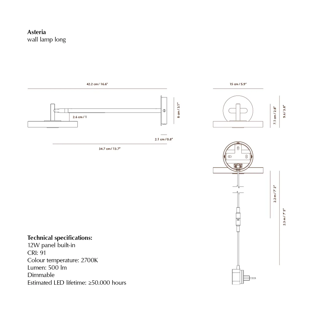 Asteria Wall Wandleuchte, Long, Pearl White-chrom Umage