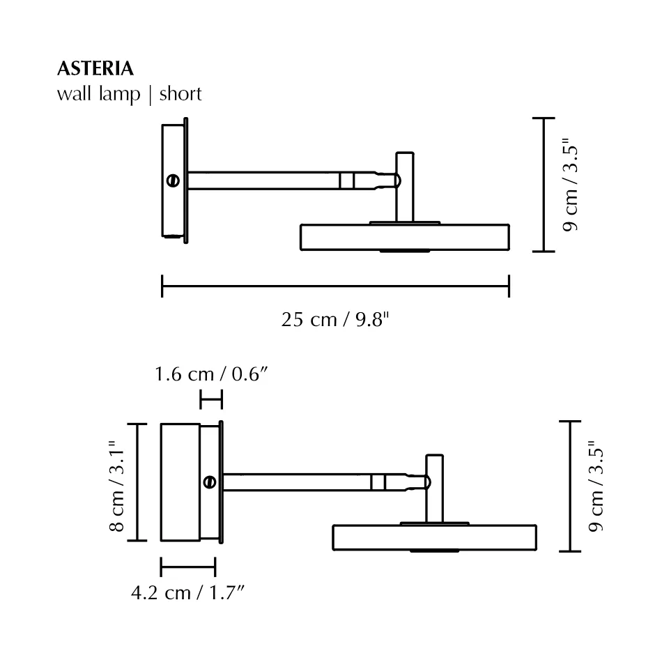 Asteria Wall Wandleuchte, Short, Polished steel Umage
