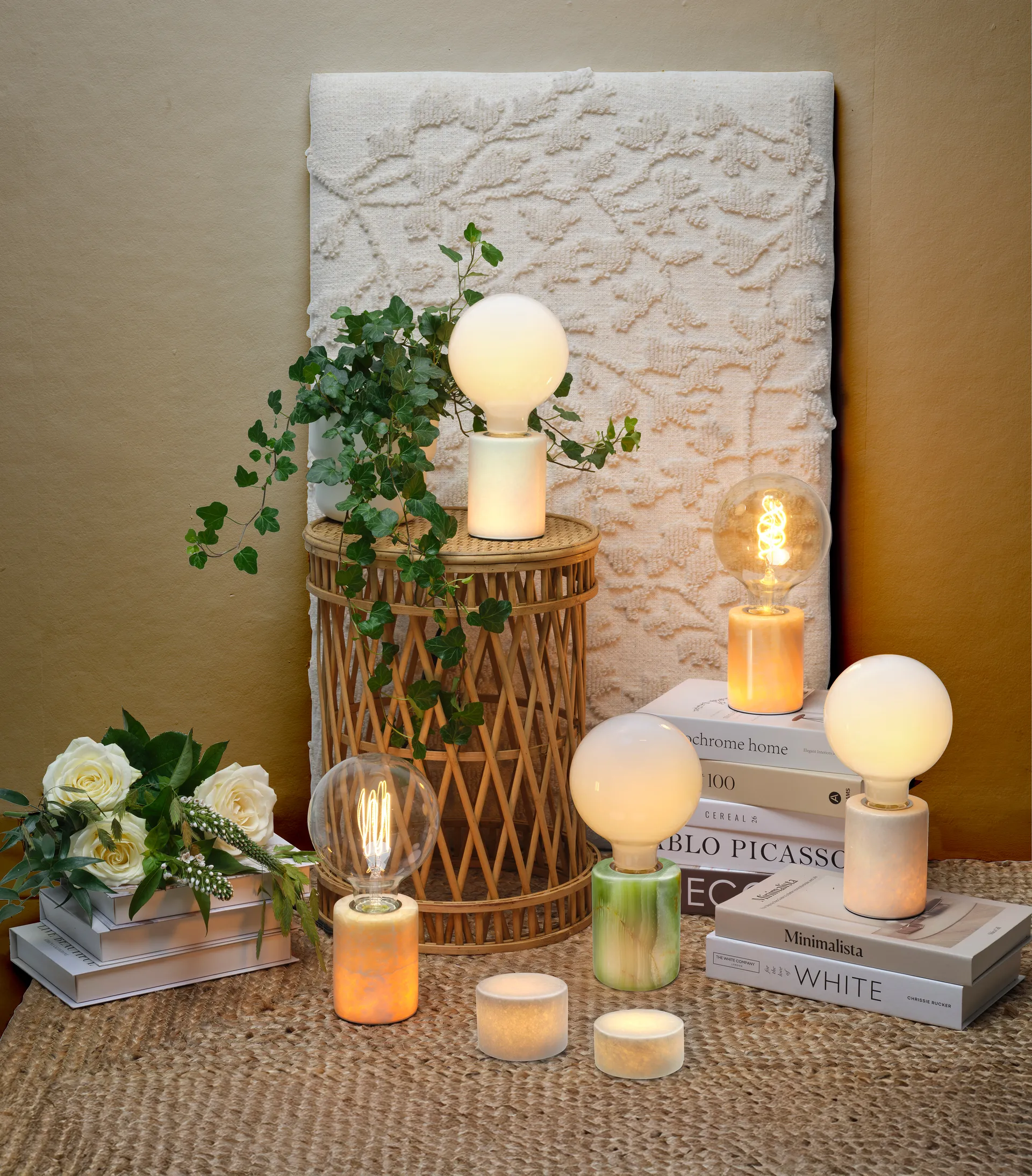 Marble Lampenfuß, Beige seidenmatt, Ø8×10,5 cm Unison