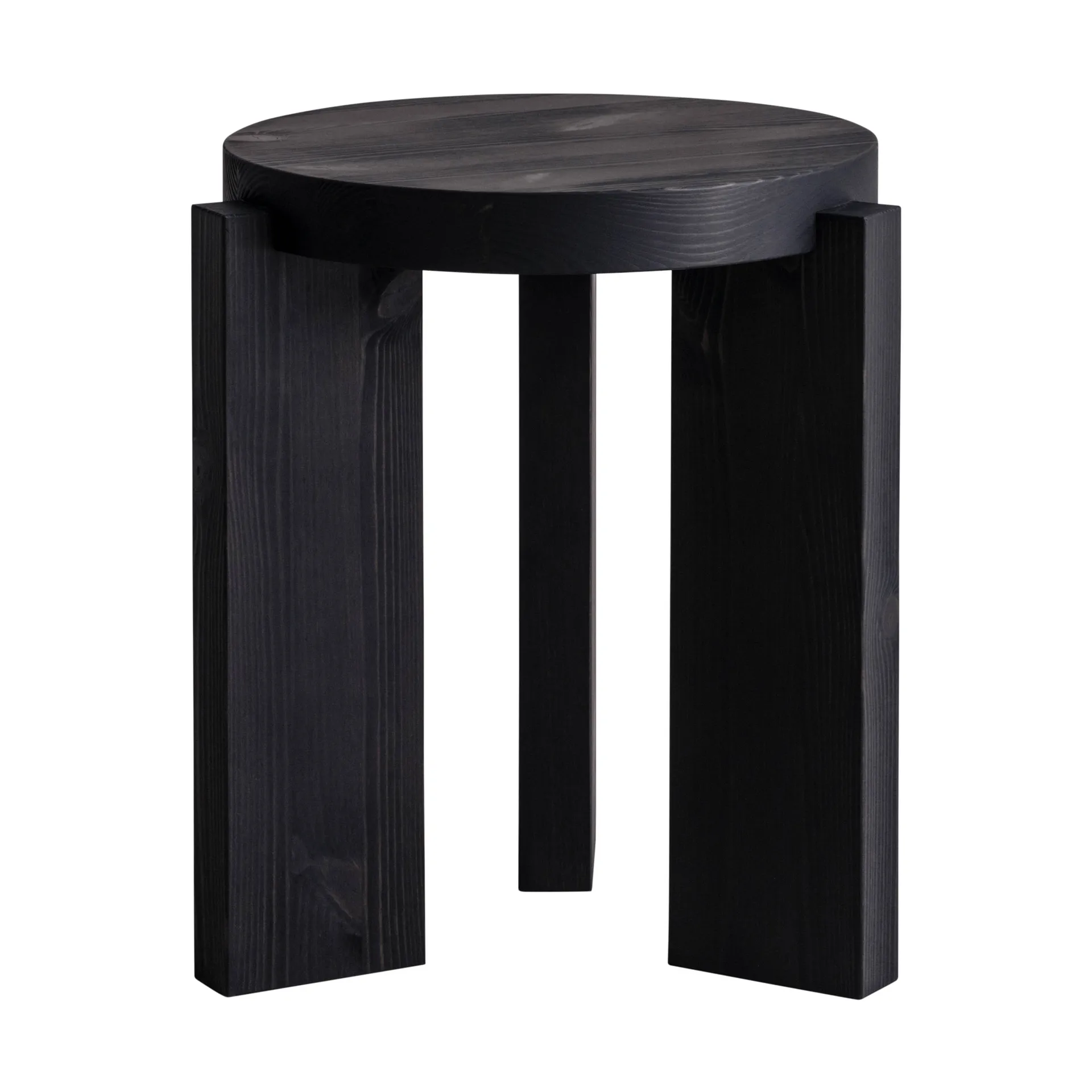 001 Stool Hocker, Schwarz gebeizte Kiefer, Ø40x44 cm Vaarnii