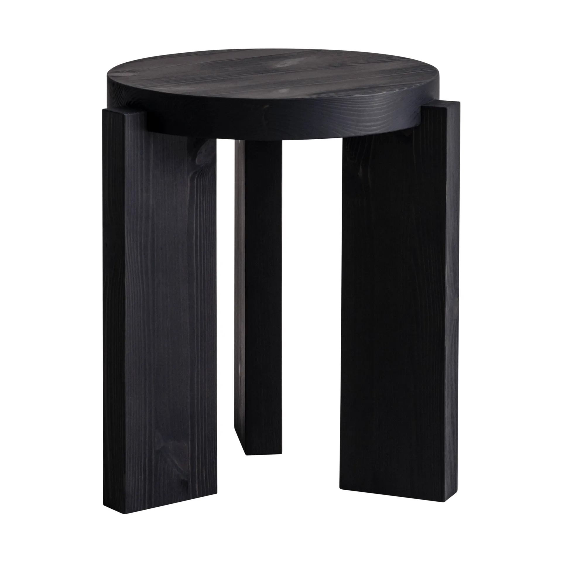 001 Stool runder Hocker, Schwarz gebeizte Kiefer, Ø40x44 cm Vaarnii