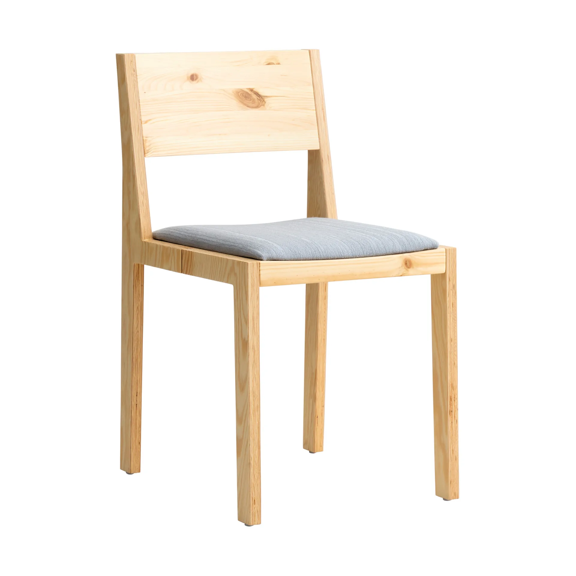 016 Maasto Dining Chair Stuhl, Matt geöltes Wachs-Kiefernholz, gepolsterter Sitz grau Vaarnii